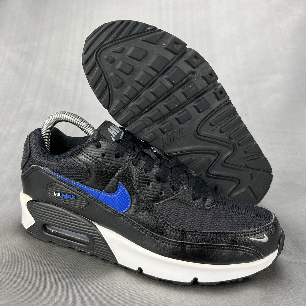 Nike Air Max 90 Boys Size 6Y Black  Blue Athletic Leather Walking Shoes Sneakers